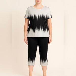 Women’s Black White Ombre Gradient 2 Piece Cropped Pant Set Size Large